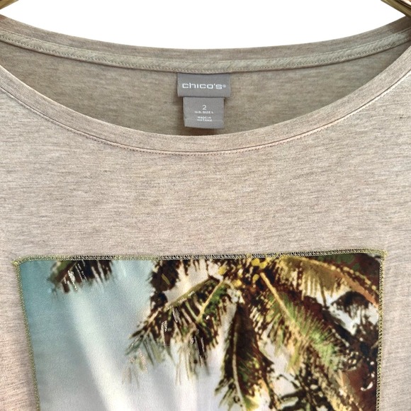 Chico's Palm Tree Beach Beige T-Shirt Women's Size‎ L US Size 2 - Picture 4 of 7